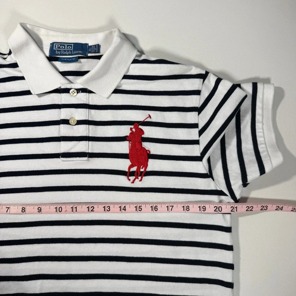Polo Ralph Lauren Big Pony Striped Polo Shirt Youth/Boys XL White Navy Blue Red‎